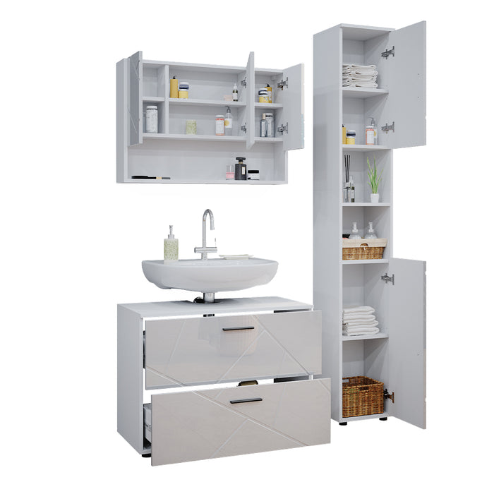 Vicco Set mobili bagno Bianco lucido 3 pezzi, base 80 cm