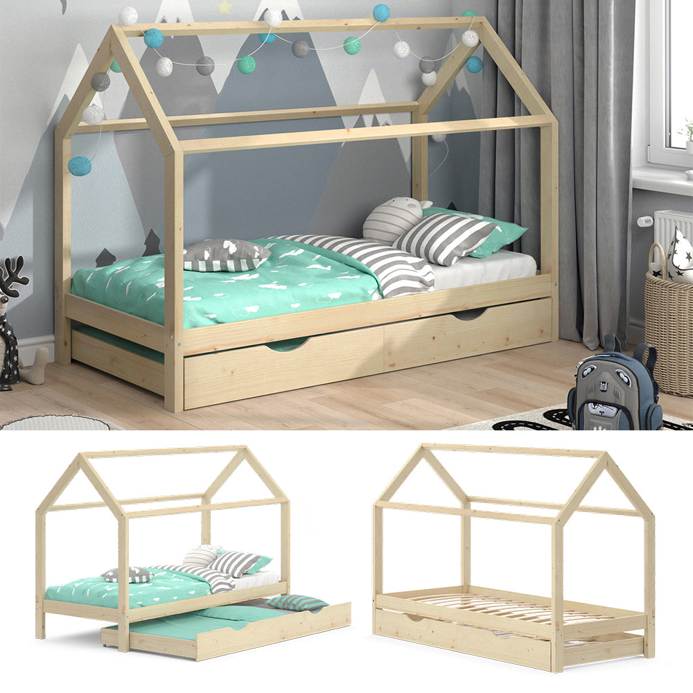 Vitalispa Letto da casa Legno naturale 90x200 cm con letto per ospiti