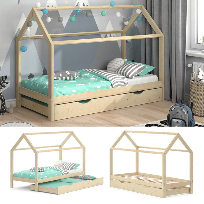 Vitalispa Letto da casa Legno naturale 90x200 cm con letto per ospiti