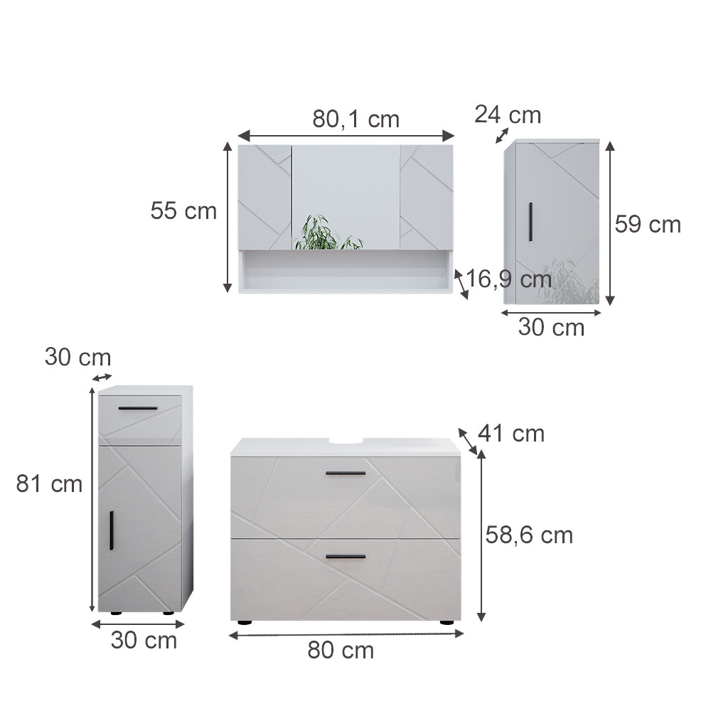 Vicco Set mobili bagno Bianco lucido 4 parti