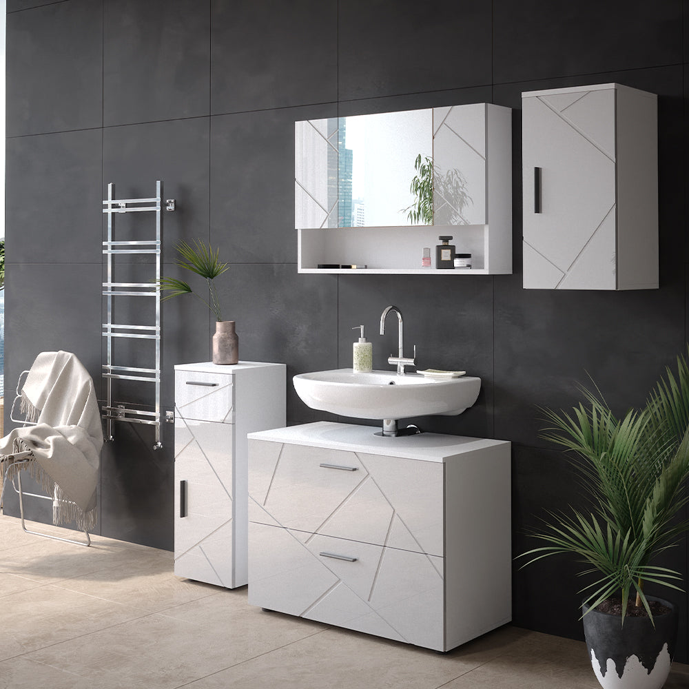Vicco Set mobili bagno Bianco lucido 4 parti