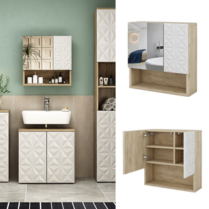 Vicco Specchio contenitore bagno Bianco 54 x 55 cm con anta e vani a giorno