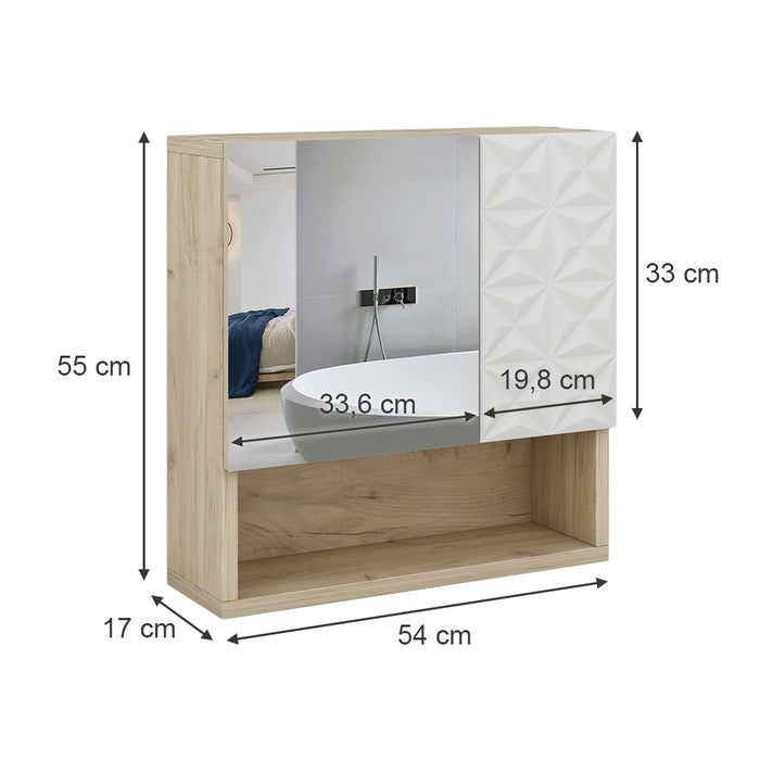 Vicco Specchio contenitore bagno Bianco 54 x 55 cm con anta e vani a giorno