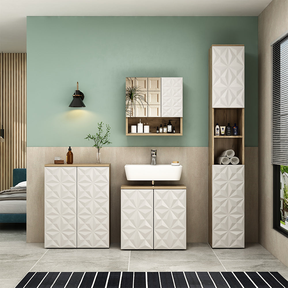 Vicco Specchio contenitore bagno Bianco 54 x 55 cm con anta e vani a giorno
