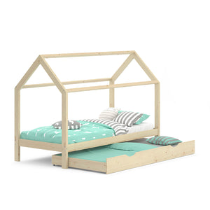 Vitalispa Letto da casa Legno naturale 90x200 cm con letto per ospiti