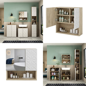 Vicco Specchio contenitore bagno Bianco 54 x 55 cm con anta e vani a giorno