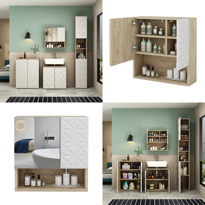 Vicco Specchio contenitore bagno Bianco 54 x 55 cm con anta e vani a giorno