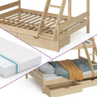 Vitalispa Letto a castello Legno naturale 140x200 / 90x200 cm con 2 materassi e 2 cassetti