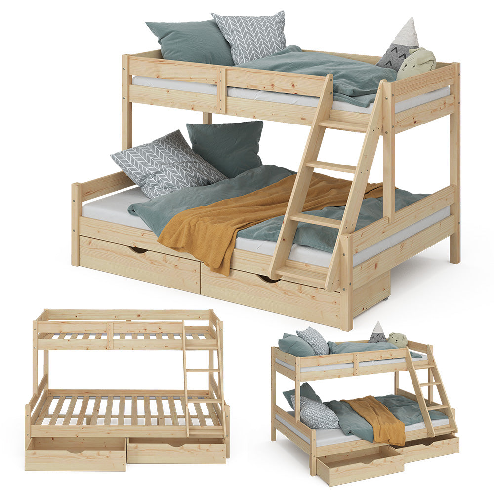 Vitalispa Letto a castello Legno naturale 140x200 / 90x200 cm con 2 materassi e 2 cassetti