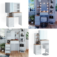 Vicco Tavolo da toeletta Bianco/Sonoma 36 cm con illuminazione LED e sgabello