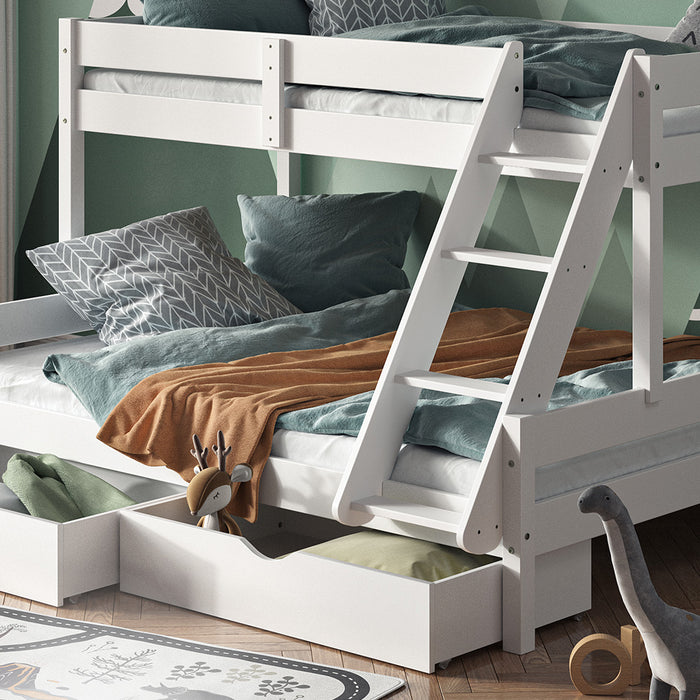 Vitalispa Letto a castello Bianco 140x200 / 90x200 cm con 2 materassi e 2 cassetti