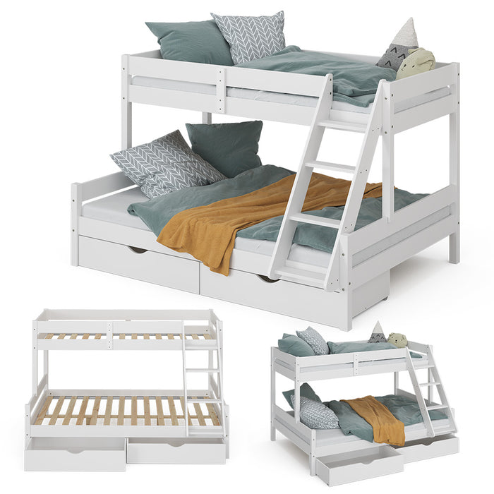 Vitalispa Letto a castello Bianco 140x200 / 90x200 cm con 2 materassi e 2 cassetti