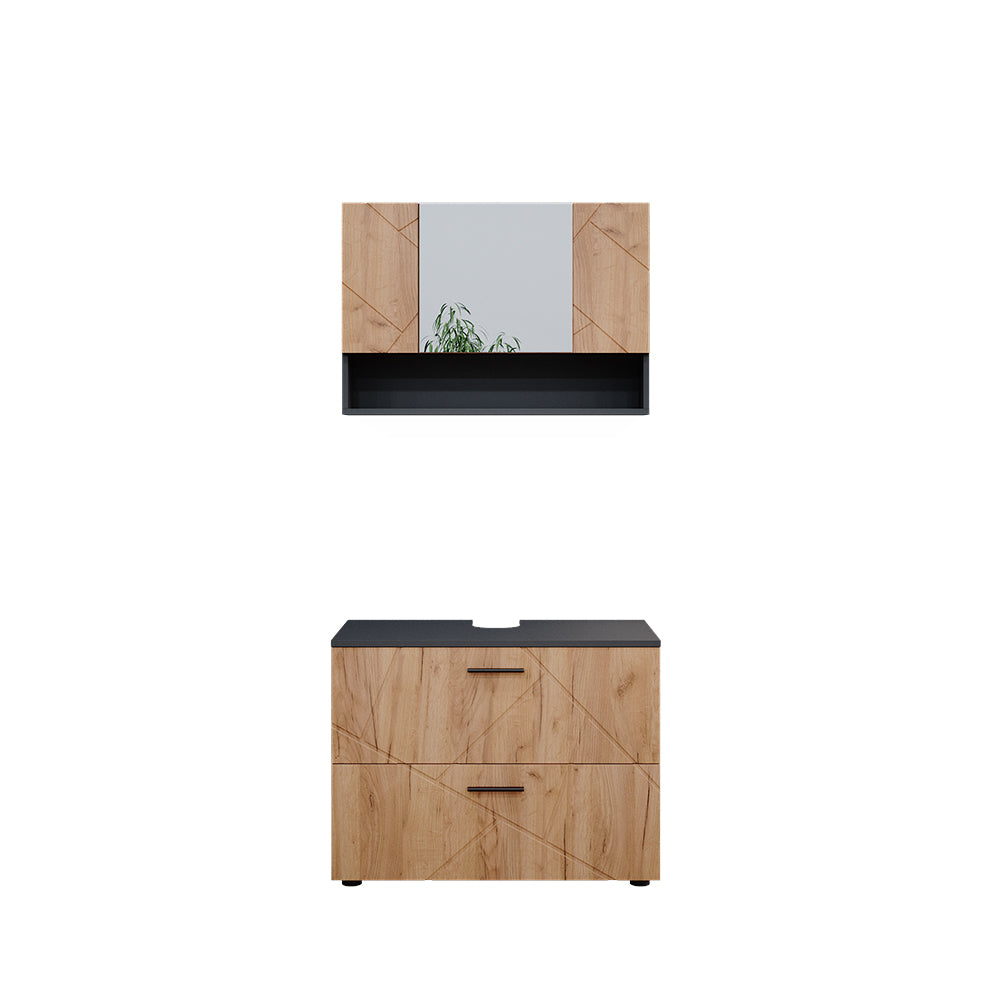 Vicco Set mobili bagno Quercia dorata/antracite 2 parti, mobile base 80 cm