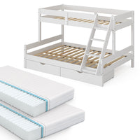 Vitalispa Letto a castello Bianco 140x200 / 90x200 cm con 2 materassi e 2 cassetti