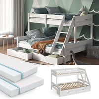 Vitalispa Letto a castello Bianco 140x200 / 90x200 cm con 2 materassi e 2 cassetti