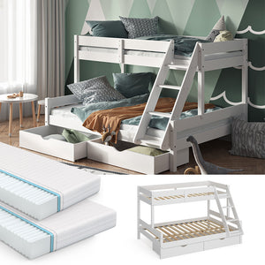 Vitalispa Letto a castello Bianco 140x200 / 90x200 cm con 2 materassi e 2 cassetti