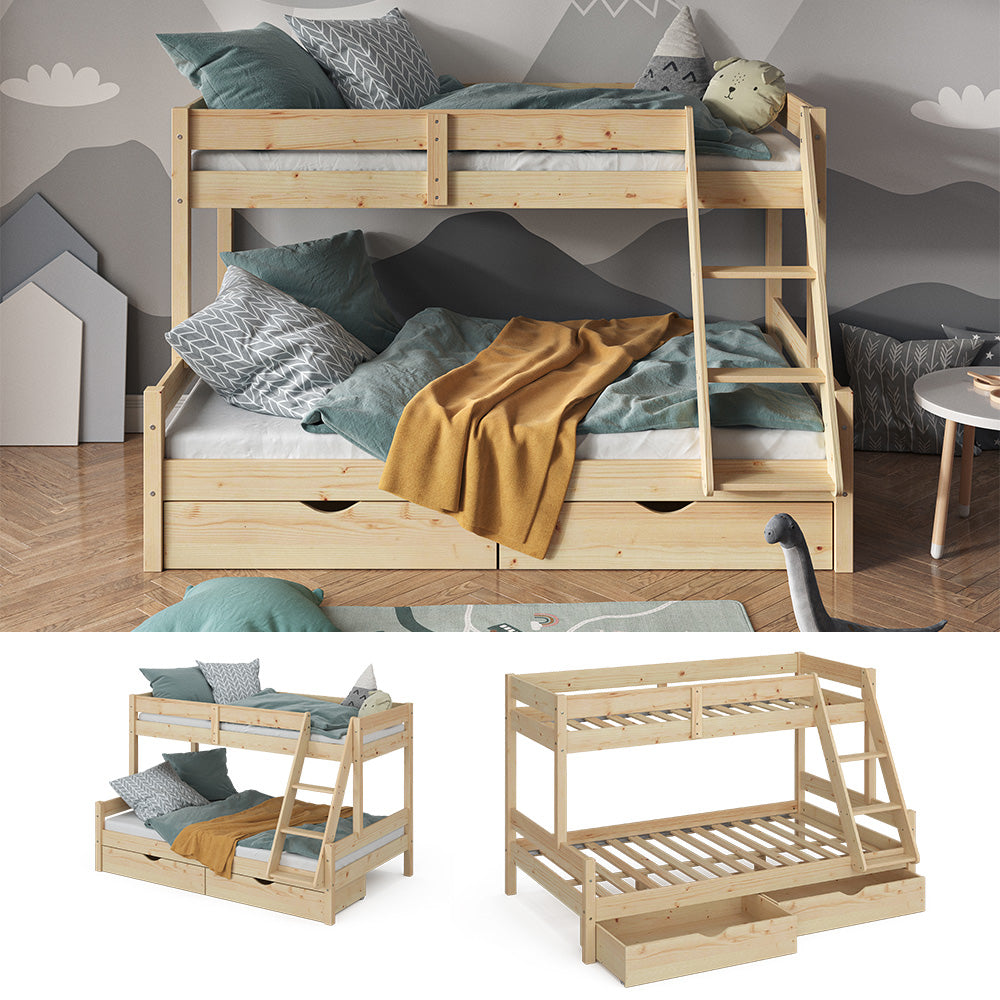 Vitalispa Letto a castello Legno naturale 120x200 / 80x200 cm con cassetti