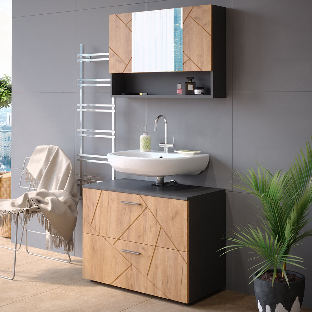 Vicco Set mobili bagno Quercia dorata/antracite 2 parti, mobile base 80 cm
