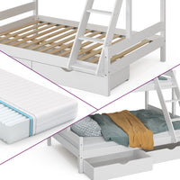 Vitalispa Letto a castello Bianco 140x200 / 90x200 cm con 2 materassi e 2 cassetti