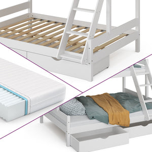 Vitalispa Letto a castello Bianco 140x200 / 90x200 cm con 2 materassi e 2 cassetti