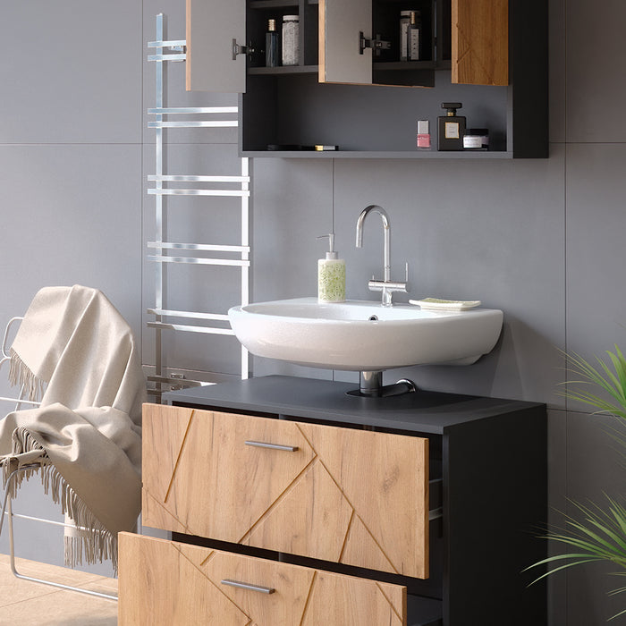 Vicco Set mobili bagno Quercia dorata/antracite 2 parti, mobile base 80 cm