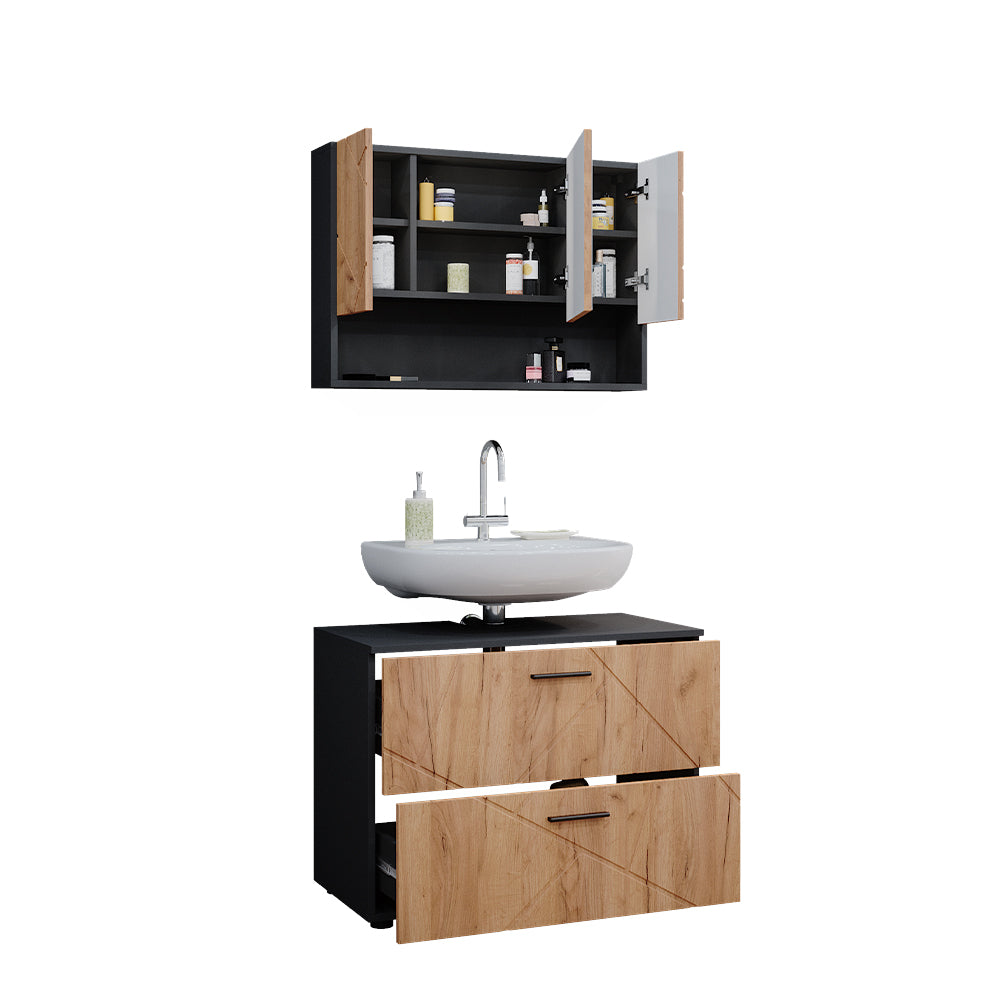 Vicco Set mobili bagno Quercia dorata/antracite 2 parti, mobile base 80 cm