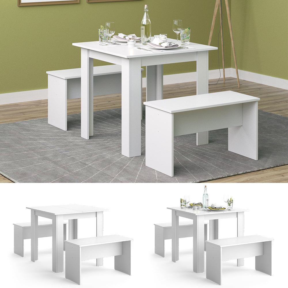 Vicco Set di tavoli da pranzo Bianco 80 x 80 cm con 2 panche