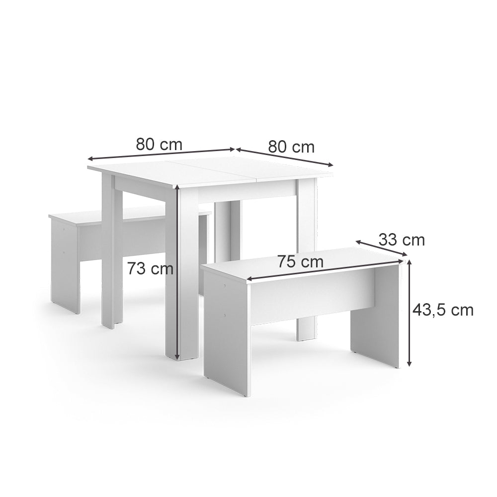 Vicco Set di tavoli da pranzo Bianco 80 x 80 cm con 2 panche