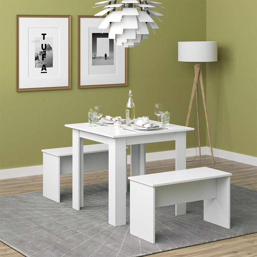 Vicco Set di tavoli da pranzo Bianco 80 x 80 cm con 2 panche