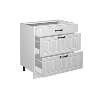Vicco Mobiletto base per cucina Bianco casa di campagna 80 cm con 3 cassetti, PL Rovere
