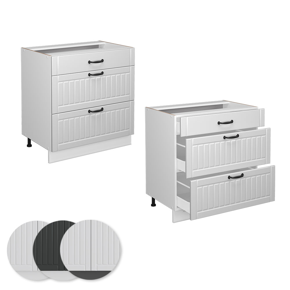Vicco Mobiletto base per cucina Bianco casa di campagna 80 cm con 3 cassetti, senza piano di lavoro