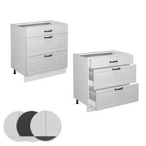 Vicco Mobiletto base per cucina Bianco casa di campagna 80 cm con 3 cassetti, PL Marmo