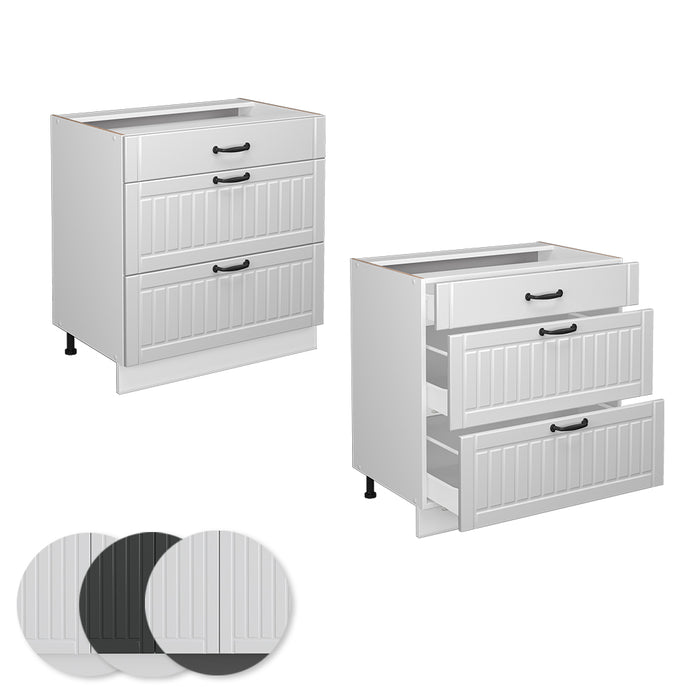 Vicco Mobiletto base per cucina Bianco casa di campagna 80 cm con 3 cassetti, PL Marmo