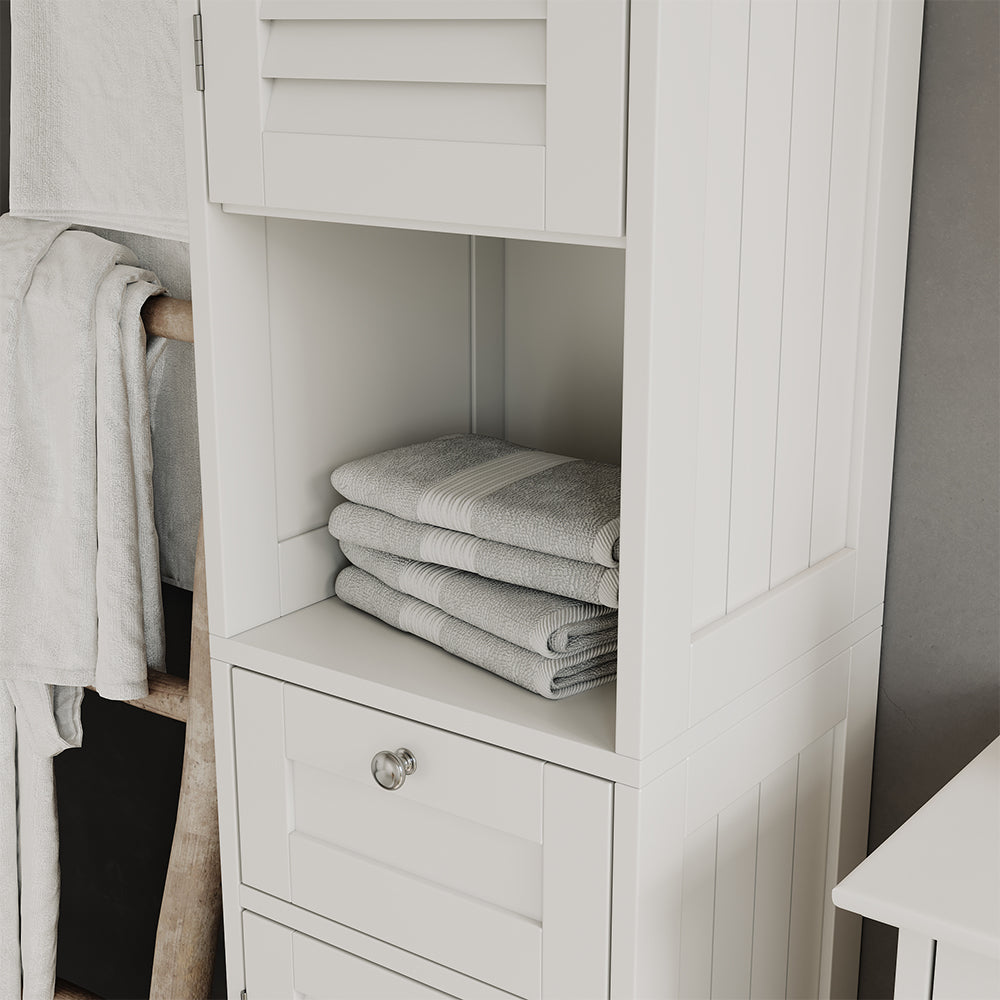 Vicco Armadio per il bagno Bianco 32 x 170 cm con ante, cassetto e vano a giorno