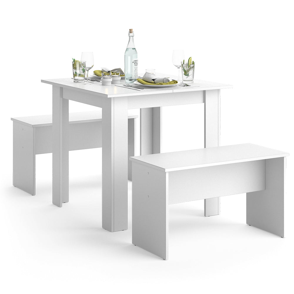 Vicco Set di tavoli da pranzo Bianco 80 x 80 cm con 2 panche