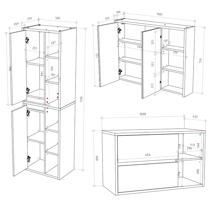 Vicco Set di mobili da bagno Antracite 3 parti