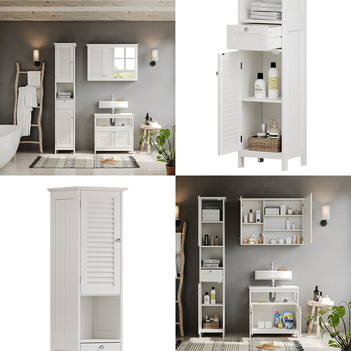 Vicco Armadio per il bagno Bianco 32 x 170 cm con ante, cassetto e vano a giorno