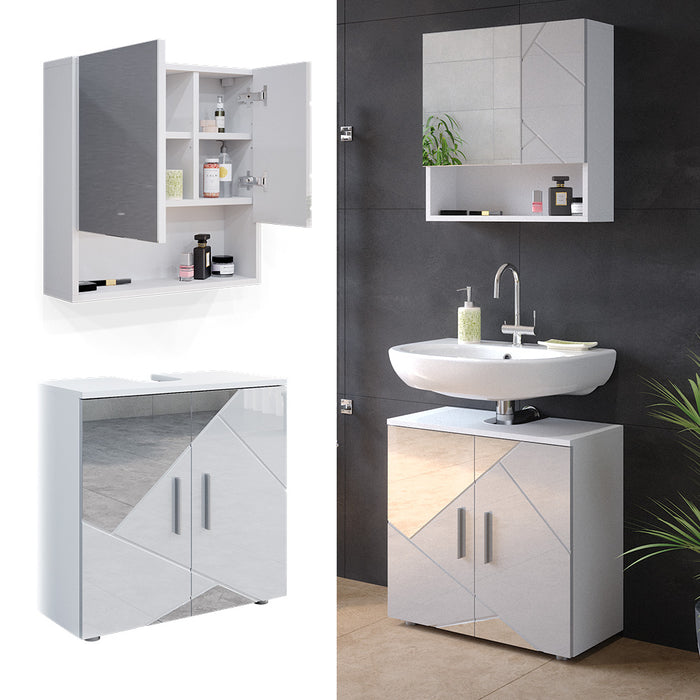 Vicco Set mobili bagno Bianco lucido con inserti 2 parti, mobile base 60 cm