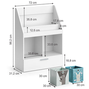 Vicco Libreria bambini Bianco 31.2 x 96.2 cm con cassetto e 2 scatole pieghevoli opt.1