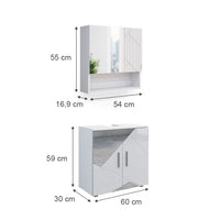 Vicco Set mobili bagno Bianco lucido con inserti 2 parti, mobile base 60 cm