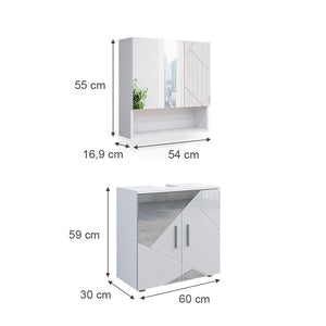 Vicco Set mobili bagno Bianco lucido con inserti 2 parti, mobile base 60 cm