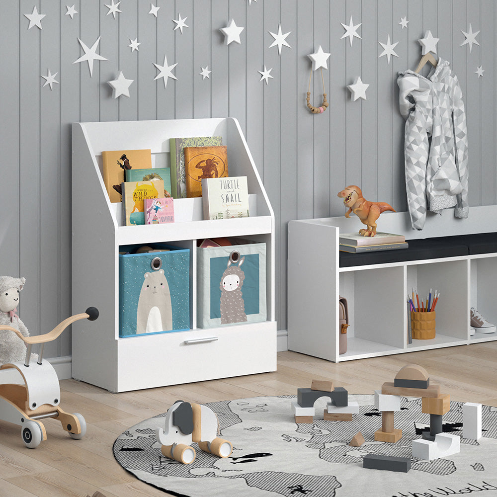 Vicco Libreria bambini Bianco 31.2 x 96.2 cm con cassetto e 2 scatole pieghevoli opt.1