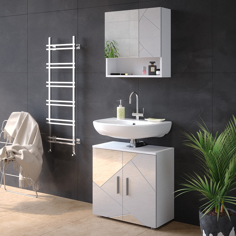 Vicco Set mobili bagno Bianco lucido con inserti 2 parti, mobile base 60 cm