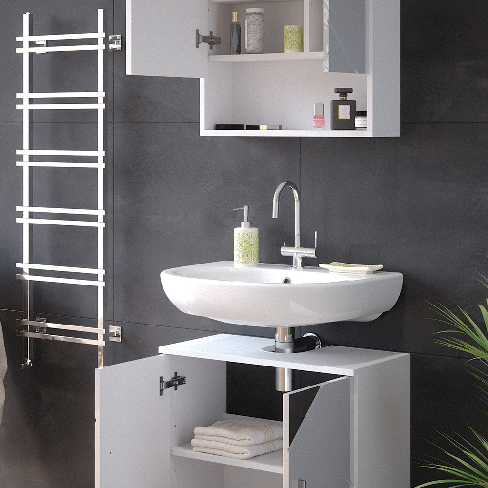 Vicco Set mobili bagno Bianco lucido con inserti 2 parti, mobile base 60 cm