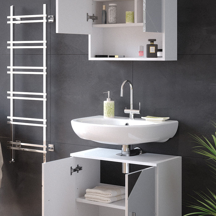 Vicco Set mobili bagno Bianco lucido con inserti 2 parti, mobile base 60 cm