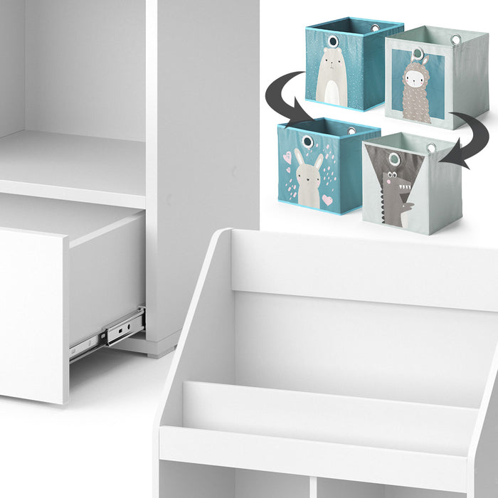 Vicco Libreria bambini Bianco 31.2 x 96.2 cm con cassetto e 2 scatole pieghevoli opt.1