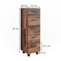 Vicco Mobiletto bagno Rovere rustico 30 x 95 cm con 5 cassetti
