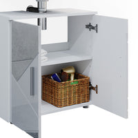 Vicco Set mobili bagno Bianco lucido con inserti 4 parti, con armadio alto e cassettiera