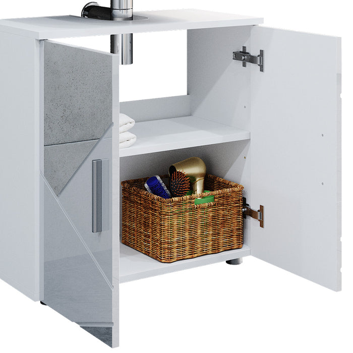 Vicco Set mobili bagno Bianco lucido con inserti 2 parti, mobile base 60 cm