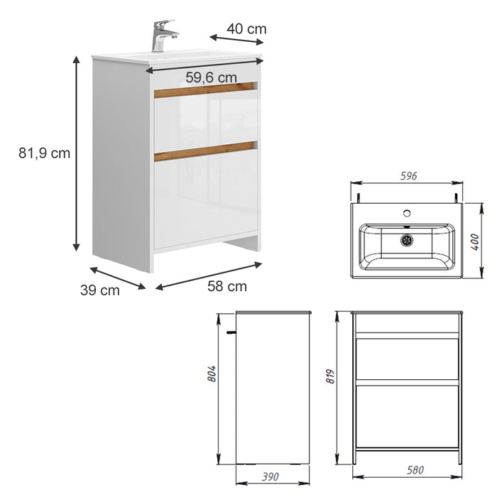 Vicco Set di mobili da bagno Bianco 2 parti, mobile base 60 cm